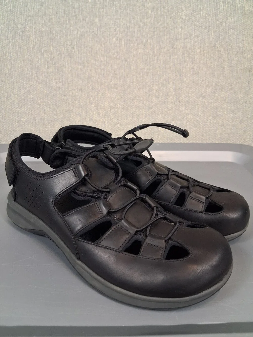 Merrell Mens Tideriser Luna Fisherman Leather Sandals Bungee Lace Black Size 10
